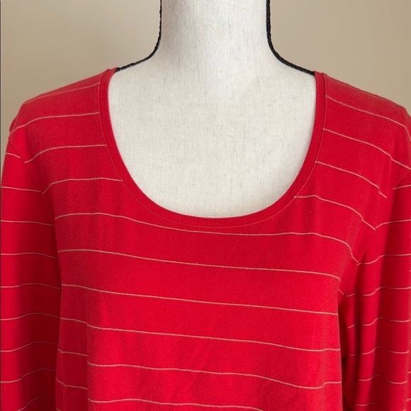 Barry Bricken Red Tan Striped Women's Top Knit XL Scoop Neck 3/4 Sleeve - Picture 2 of 6